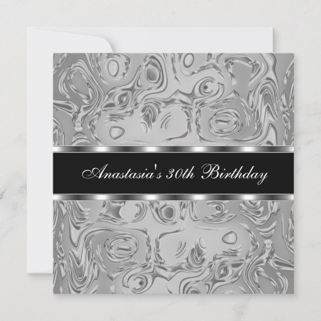 Abstract Liquid Metal Silver 30th Birthday Invitation (Front)