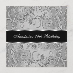 Abstract Liquid Metal Silver 30th Birthday Invitation