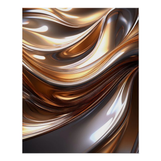 Abstract Liquid Metal Waves – Modern Metallic Desi Poster (Front)
