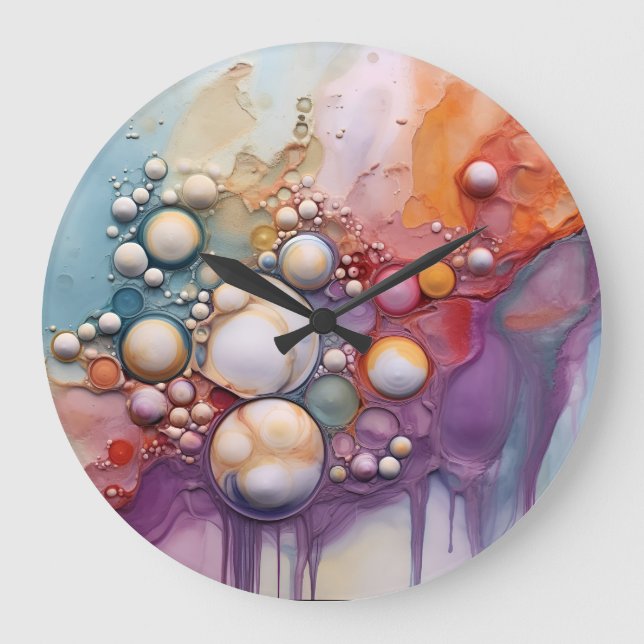 Abstract Liquid Pour Art Beach Vibes, Pebble Cells Large Clock (Front)