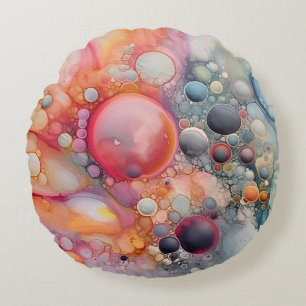 Abstract Liquid Pour Art Beach Vibes, Pebble Cells Round Cushion