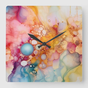 Abstract Liquid Pour Art Beach Vibes, Pebble Cells Square Wall Clock