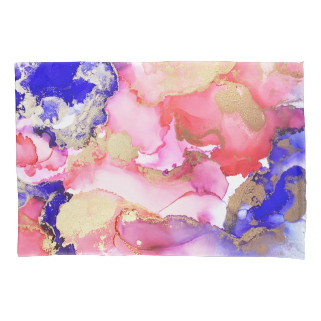 Abstract Liquid Purple Pink Gold Metallic Pillowcase (Front)