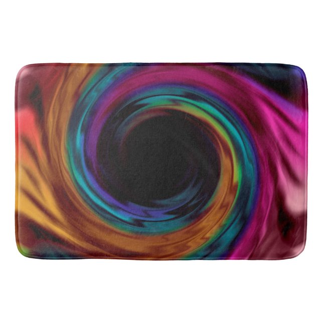 Abstract liquid swirl bright dark colours print bath mat (Front)