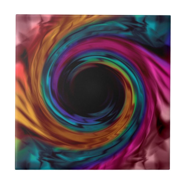 Abstract liquid swirl bright dark colours print ceramic tile (Front)
