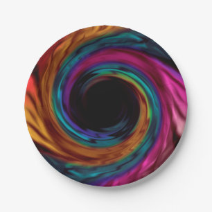 Abstract liquid swirl bright dark colours print paper plate