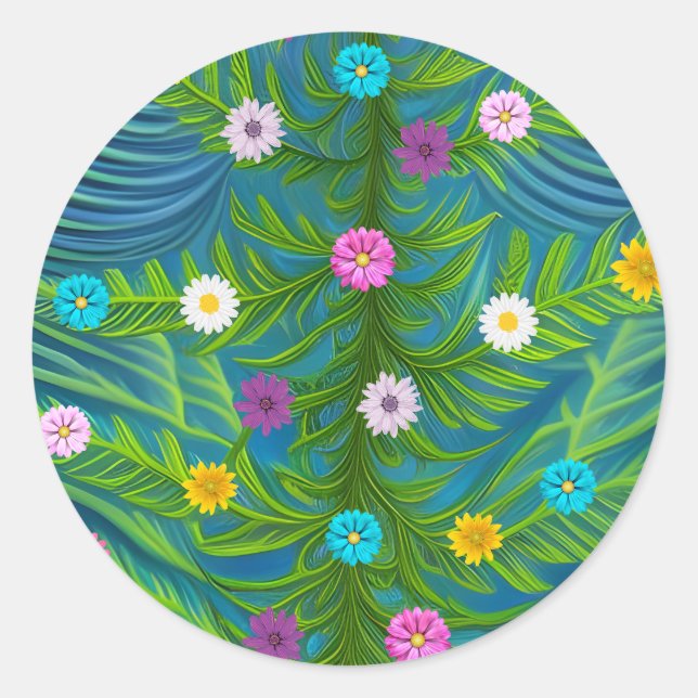 Abstract Little Daisy Garden Classic Round Sticker (Front)
