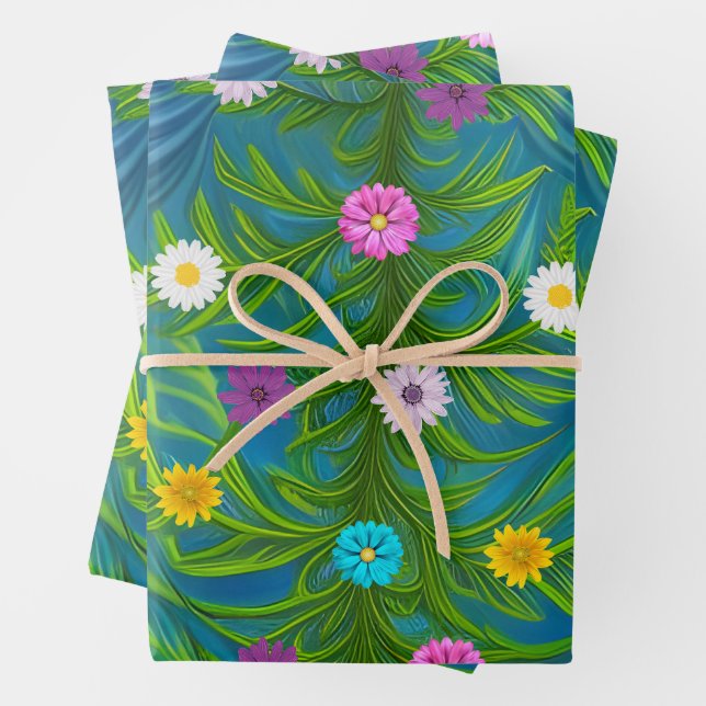 Abstract Little Daisy Garden Wrapping Paper Sheet (In situ)