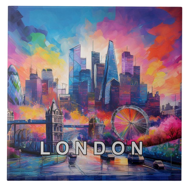 Abstract London Skyline Art Modern  Ceramic Tile (Front)