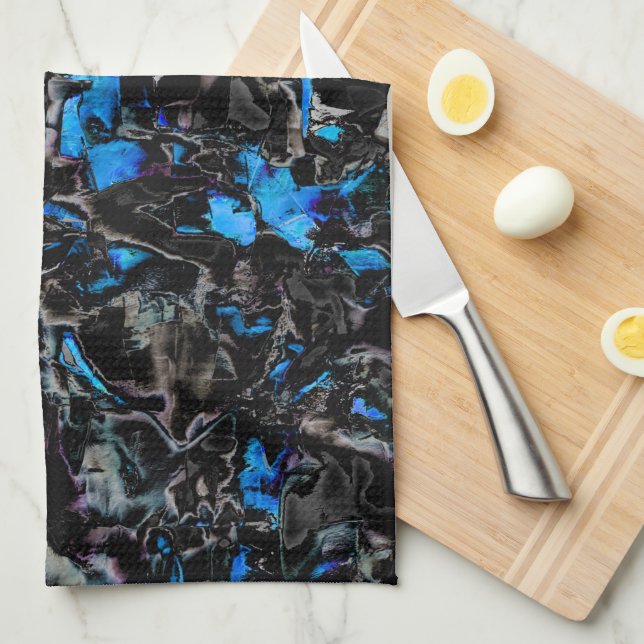 Abstract looking bat wings over stained turquoise  tea towel (Quarter Fold)