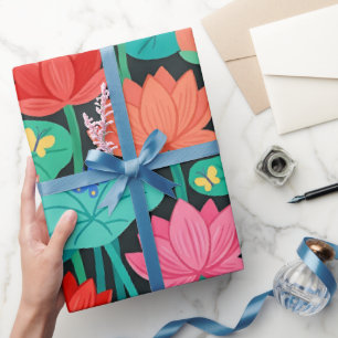 Abstract Lotus Flowers Garden Wrapping Paper