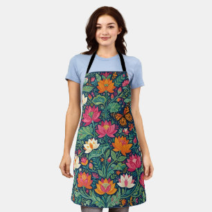 Abstract Lotus Flowers Monarch Butterfly Apron