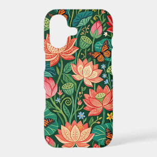Abstract Lotus Garden Butterflies iPhone Cases