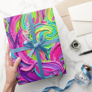 Abstract Lotus Neon Vibrant Oil Wrapping Paper