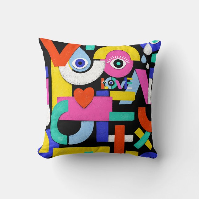 Abstract love, eyes: colourful pattern cushion (Front)