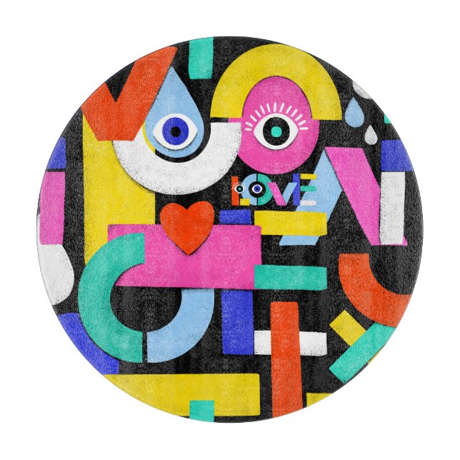Abstract love, eyes: colourful pattern cutting board (Front)