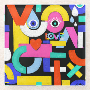 Abstract love, eyes: colourful pattern glass coaster