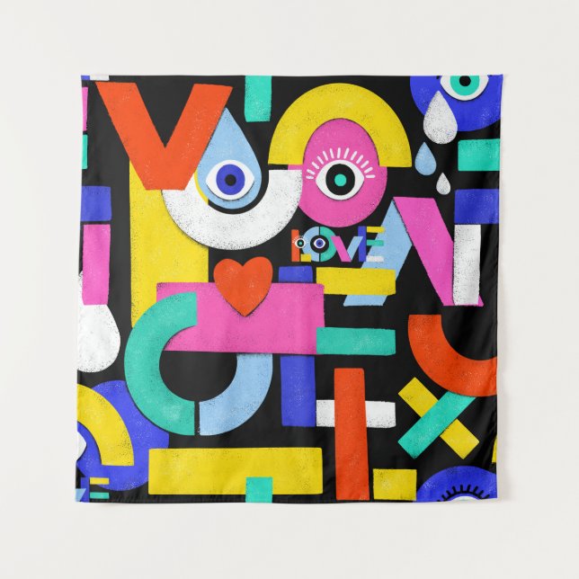 Abstract love, eyes: colourful pattern tapestry (Front)