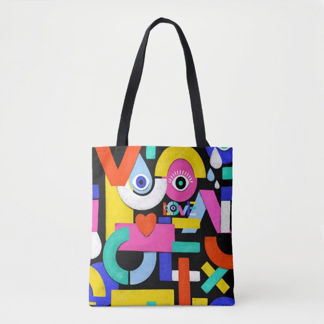 Abstract love, eyes: colourful pattern tote bag (Front)