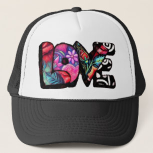 Abstract Love Word Graffiti Valentine Floral Pink Trucker Hat