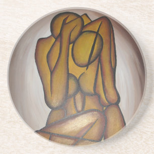 Abstract Lovers Contemporary Art In Ochre And Brow Coaster
