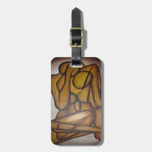 Abstract Lovers Contemporary Art In Ochre And Brow Luggage Tag