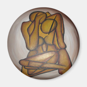 Abstract Lovers Contemporary Art In Ochre And Brow Magnet