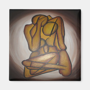 Abstract Lovers Contemporary Art In Ochre And Brow Magnet