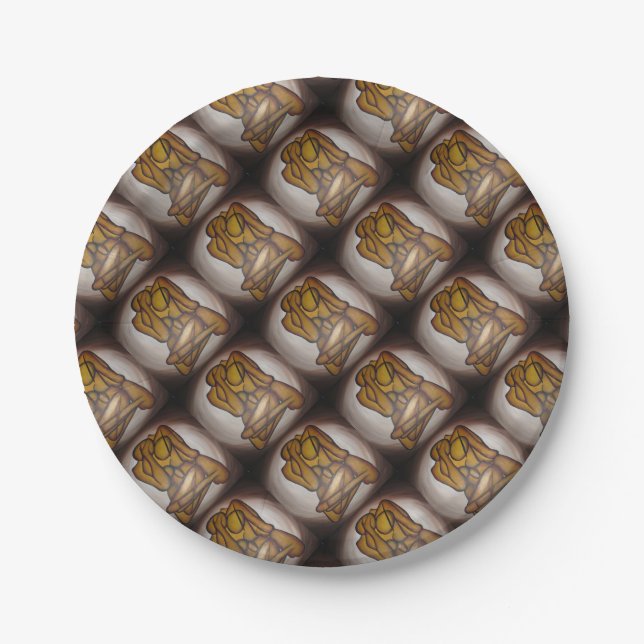 Abstract Lovers Contemporary Art In Ochre And Brow Paper Plate (Front)