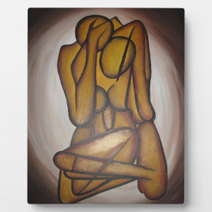 Abstract Lovers Contemporary Art In Ochre And Brow Plaque