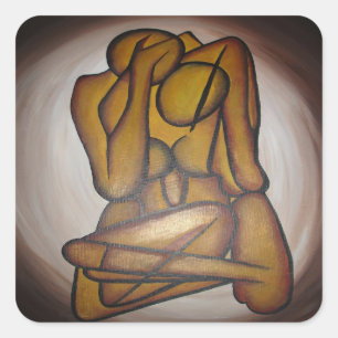Abstract Lovers Contemporary Art In Ochre And Brow Square Sticker