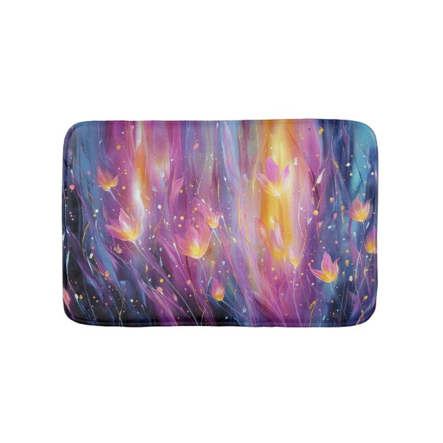 Abstract luminous floral explosion bath mat (Front)
