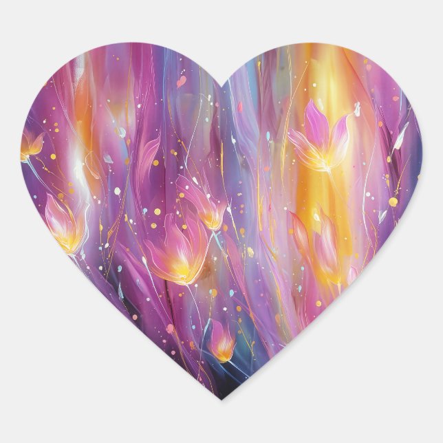 Abstract luminous floral explosion heart sticker (Front)