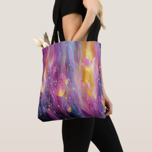 Abstract luminous floral explosion tote bag