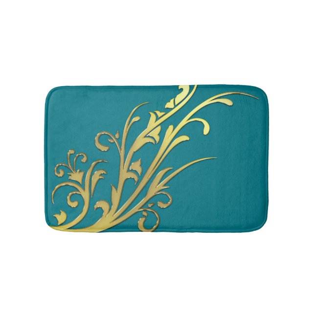 Abstract Luxury Faux Gold Flower Bath Mat (Front)