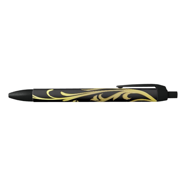 Abstract Luxury Faux Gold Flower Black Ink Pen (Top)