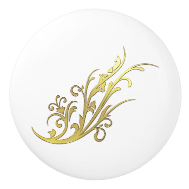 Abstract Luxury Faux Gold Flower Ceramic Knob (Front)