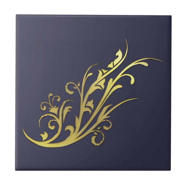 Abstract Luxury Faux Gold Flower Ceramic Tile (Front)