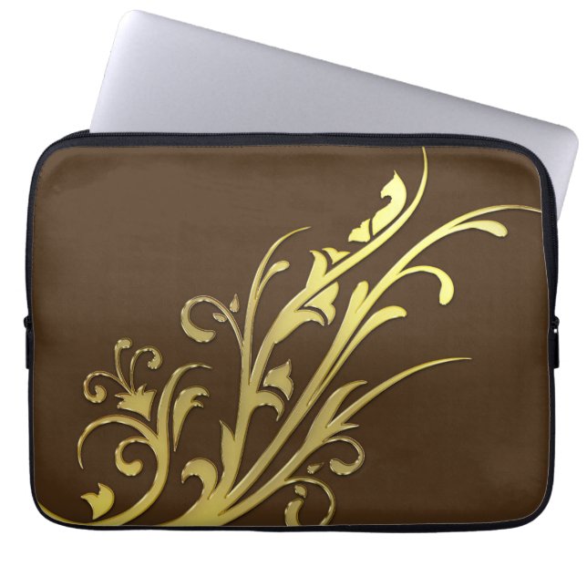 Abstract Luxury Faux Gold Flower Laptop Sleeve (Front)