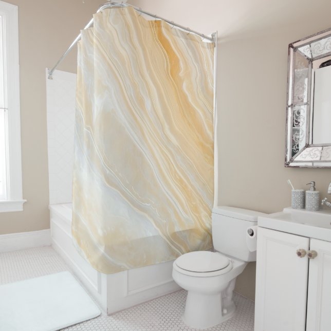Abstract Luxury White Orange Marble Shower Curtain (In Situ)