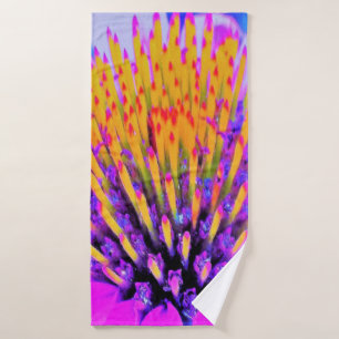 Abstract Macro Hot Pink and Yellow Coneflower Bath Towel