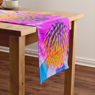 Abstract Macro Hot Pink and Yellow Coneflower Long Table Runner