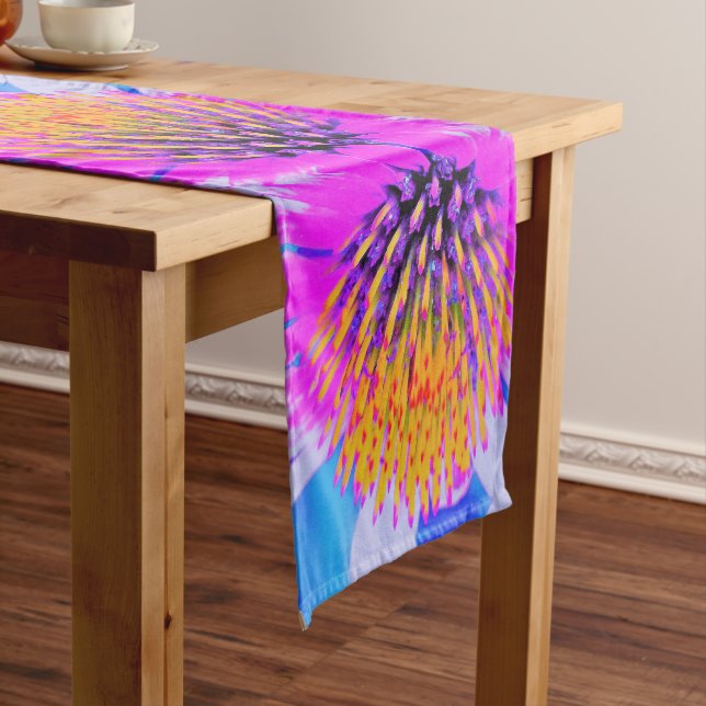 Abstract Macro Hot Pink and Yellow Coneflower Long Table Runner (In Situ)