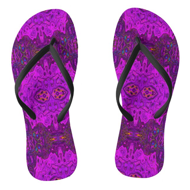 Abstract Magenta and Black Groovy Pattern Thongs (Footbed)