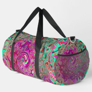 Abstract Magenta and Green Retro Liquid Swirl Duffle Bag