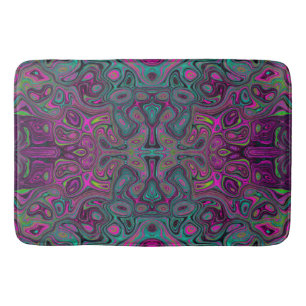 Abstract Magenta and Teal Blue Groovy Pattern Bath Mat