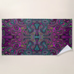Abstract Magenta and Teal Blue Groovy Pattern Beach Towel
