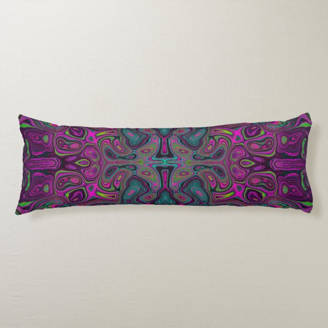 Abstract Magenta and Teal Blue Groovy Pattern Body Cushion (Front)