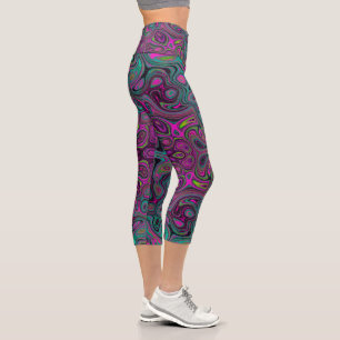 Abstract Magenta and Teal Blue Groovy Pattern Capri Leggings