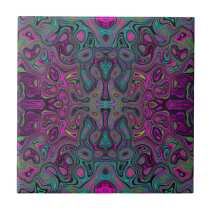 Abstract Magenta and Teal Blue Groovy Pattern Ceramic Tile
